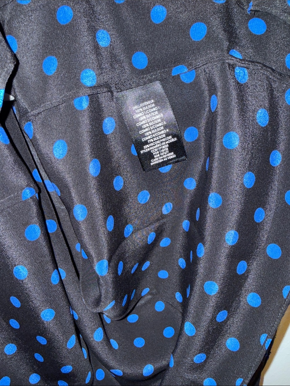 Alice + Olivia Black Polka Dot Mixed-Color Tie-Neck Blouse - Picture 5 of 6